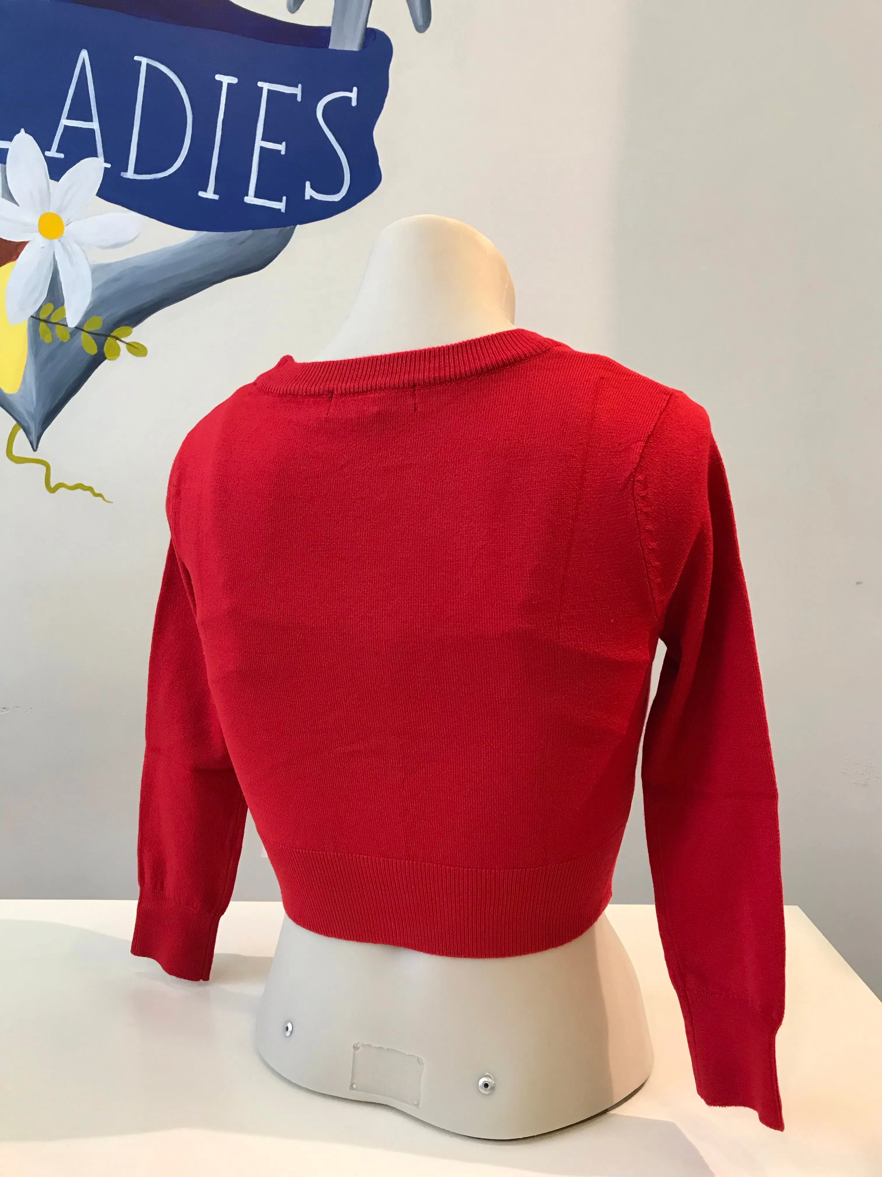 Tomato red cropped 3/4 sleeve cardigan