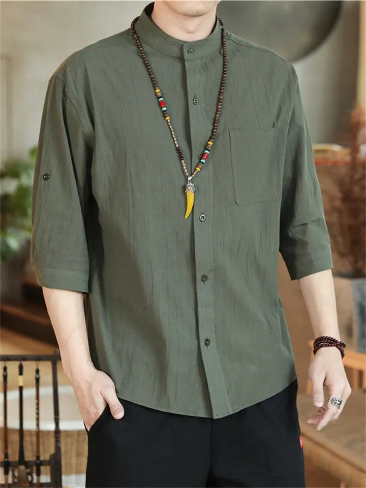 Trendy Stand Collar 3/4 Sleeve Shirts